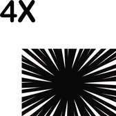 BWK Textiele Placemat - Zwart met Witte Ontploffing Illustratie - Set van 4 Placemats - 35x25 cm - Polyester Stof - Afneembaar