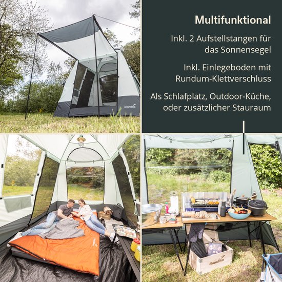 Outsunny kampeertent 3-4 persoons tent familietent koepeltent 210T PU3000mm eenvoudige montage staalgrijs zwart 240 x 240 x 195 cm