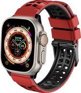 Mobigear - Watch bandje geschikt voor Apple Watch Series 4 (44mm) Bandje Flexibel Siliconen Gespsluiting | Mobigear Dual-row - Zwart / Rood