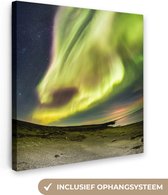 Canvas Schilderij Noorderlicht - IJsland - Oranje - Groen - 20x20 cm - Wanddecoratie