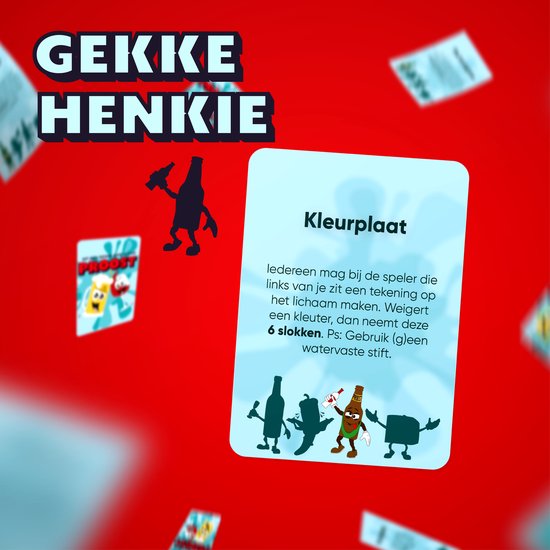 Spelkaart met de titel 'Kleurplaat'. Een flesje met een glas en een peper zijn aan het tekenen.