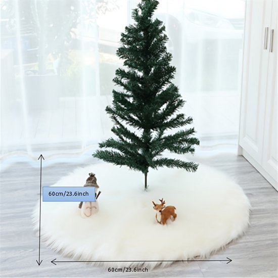 LOMOHOO Kerstboomdeken Rond 90cm/36inch, Kerstboomrok met Gouden Pailletten Sneeuwvlok, Wit Pluche Kerstboomdeken Kerstboom Tapijt voor Vrolijk