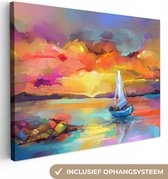 Canvas - Olieverf - Schilderij - Boot - Wolken - Kleuren - 120x90 cm - Interieur - Schilderijen op canvas