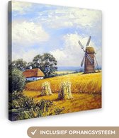 Peinture sur toile - Ferme - Moulin à vent - Peinture à l'huile - Nature - Toile rurale - 50x50 cm - Peintures sur toile - Canvasdoek - Décoration murale