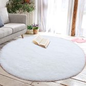 Ronde tapijten, pluizig tapijt, superzachte nepbont fluffy moderne fluffy binnenkleden, voor woonkamer, slaapkamer, buitentapijt (wit, 100 x 100 cm)