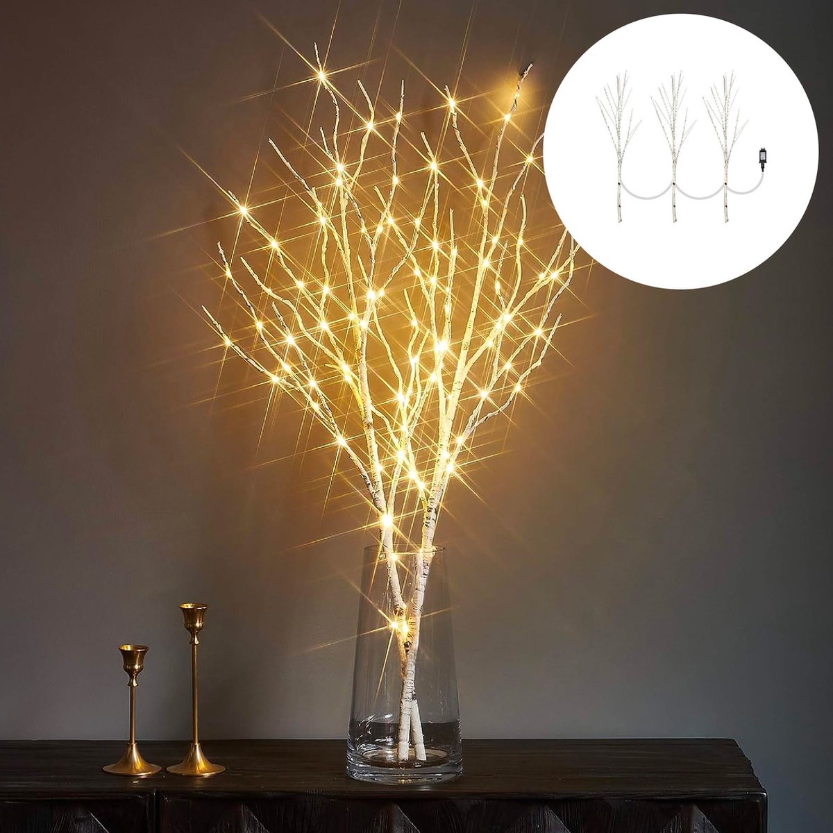 Lot de 5 Branches Lumineuses à 20 LED Lampe Décoration pour Fête Noël (  Blanc chaud )