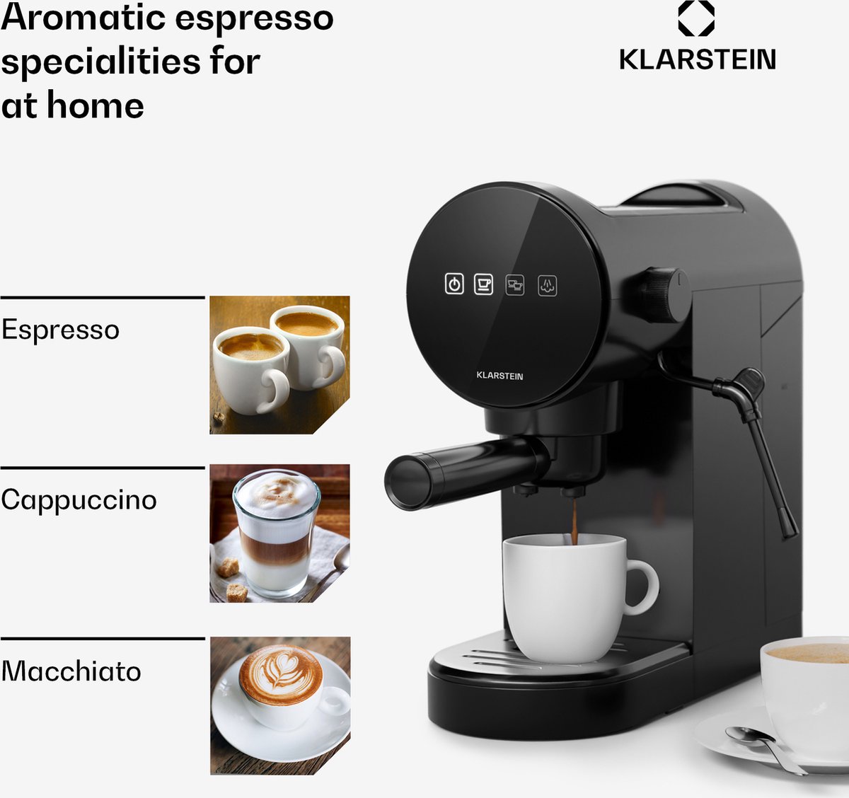 Klarstein Petite Cafetière avec Mousseur de Lait Machine à Café