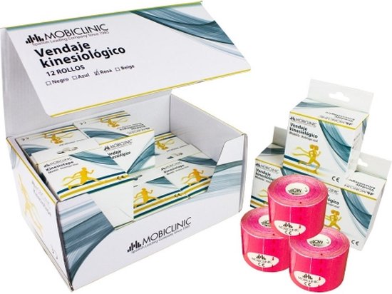 Mobiclinic - Kinesiotape - Mobitape - Display - 12 Stuks - 5cm x 5m - Waterproof - Kinesiologie Tape - Neuromusculair verband