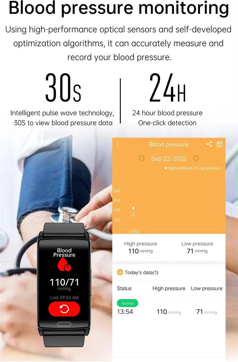 Slimme armband met bloeddrukmeter, ECG, hartslag, zuurstofverzadiging Slimme armband met bloeddrukmeter, ECG, hartslag, zuurstofverzadiging