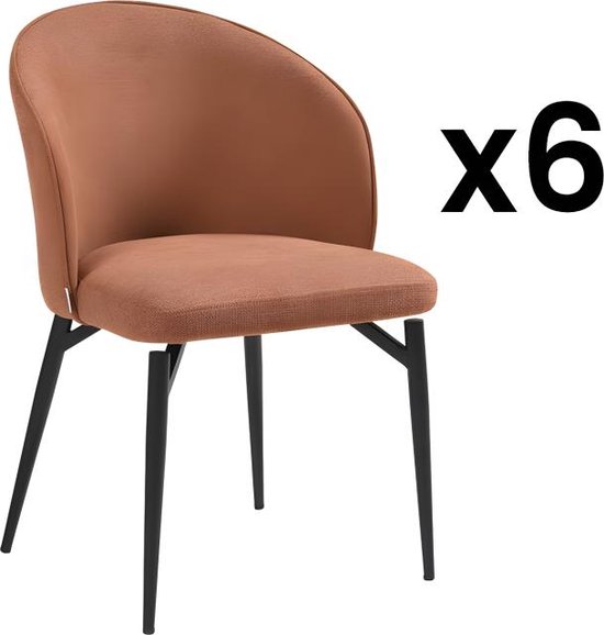 Set van 6 stoelen van stof en metaal - Terracotta - GILONA van Pascal MORABITO - van Pascal Morabito L 54 cm x H 80.5 cm x D 56.5 cm