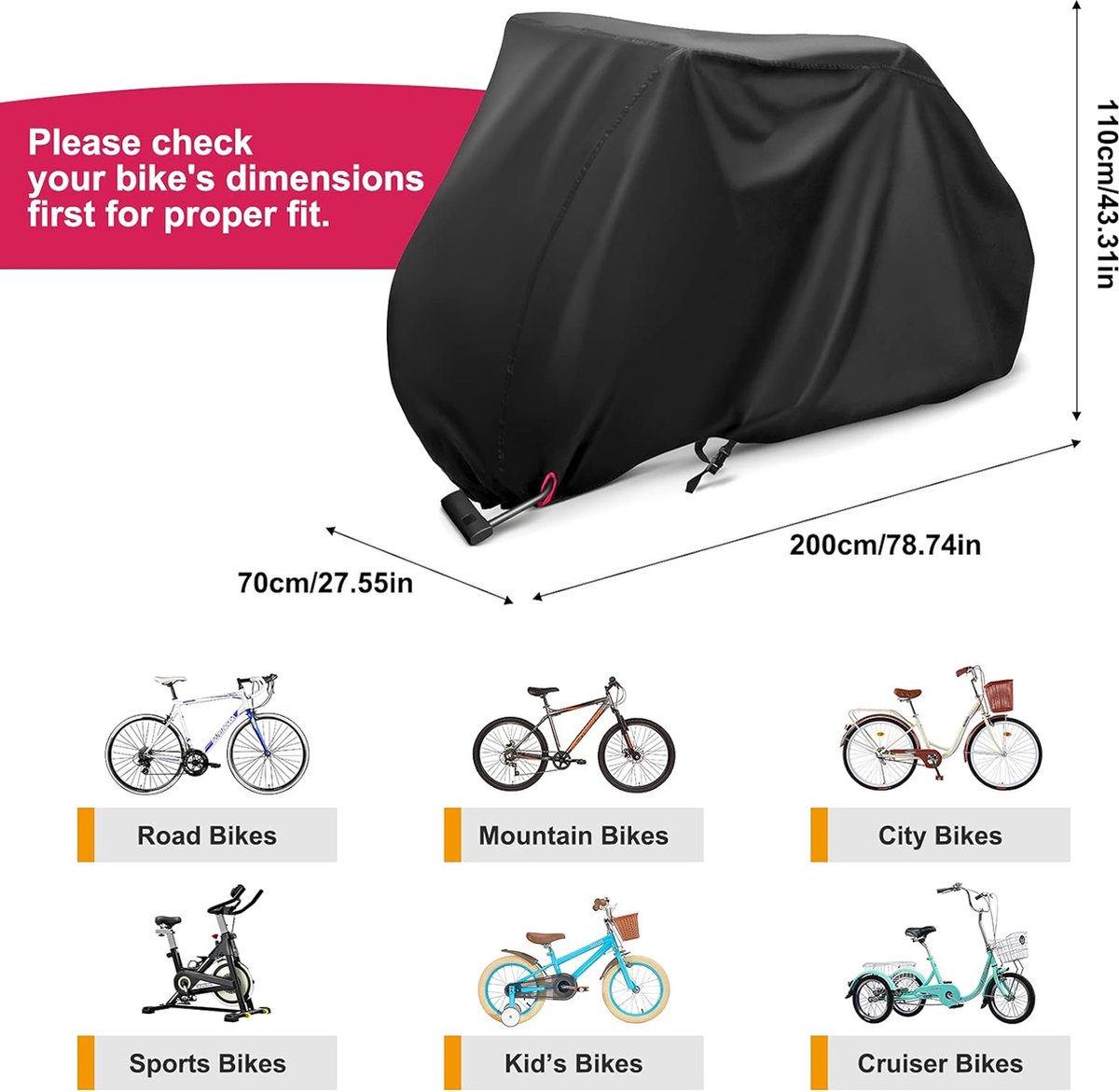 Housse Imperméable pour Vélo Moto, Protection UV, Tissu 210T Robuste avec  Trou de Verrouillage pour VTT, Vélos de Route