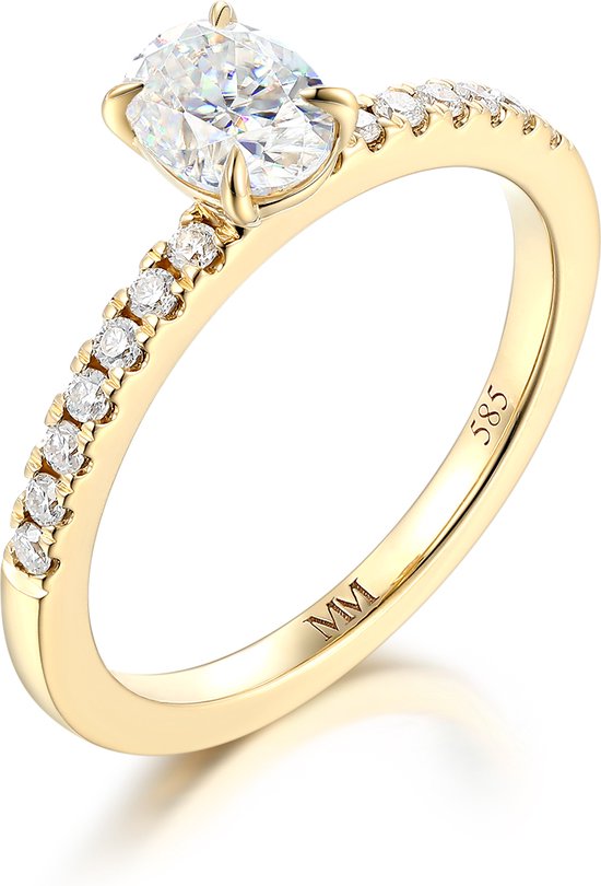 Nina - Ring moissanite ovale en or jaune 18 carats avec pierres latérales pavées - 0,9 carat