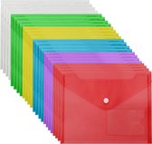 Belle Vous 24 Pak A5 Helder Plastic Mappen – Geassorteerde Mappen Kleuren met Druk Knop Sluiting & Kaartlabel Zakjes – Huis, Kantoor & School Organisatie – Papierwerk, Documenten & Enveloppen Folder