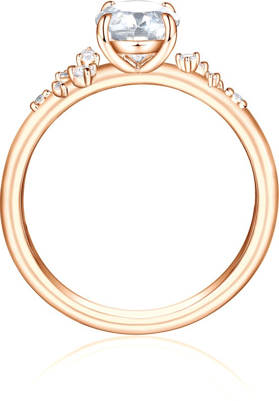 Ovaline - Ring moissanite ovale en or rose 18 carats avec pierres latérales minimalistes - 1,5 carat