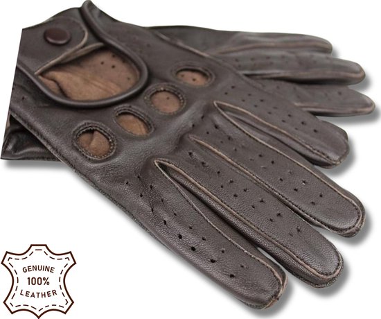 DriveLux™ Race II - Leren Handschoenen Heren - Espresso Elegance - Leren Auto/Motor Handschoenen - Driving Gloves - Maat XXL (: 29 - 30 cm) - Ademend en Waterbestendig – Gemaakt van Geitenleer
