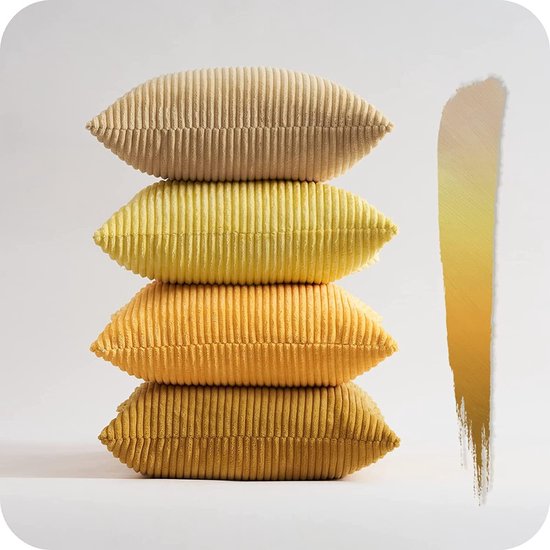 Topfinel Cushion Covers 50 x 50 cm, Yellow, Set of 4 Corduroy Cushion Covers, Decorative Cushion Cover for Sofa, Bedroom, Living Room, Balcony, Children, Fluffy, Colour Gradient