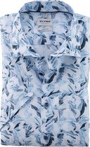 OLYMP Level 5 body fit overhemd - korte mouw - popeline - bleu dessin - Strijkvriendelijk - Boordmaat: 42