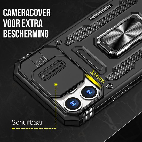 Podec Coque pour iPhone 11 Pro Max Zwart - Coque Anti-Choc Hybride Armure avec Ring de Béquille et Protecteur d'écran