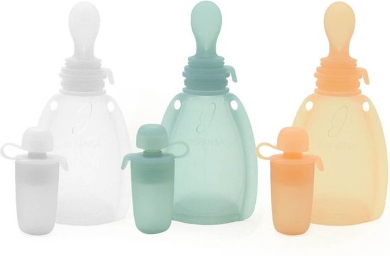Infansa Hervulbare Knijpzakjes met Lepeltjes - Herbruikbaar Knijpfruit - Herbruikbare Siliconen Bewaarbakjes voor Babyvoeding - BPA vrij - 120 ML