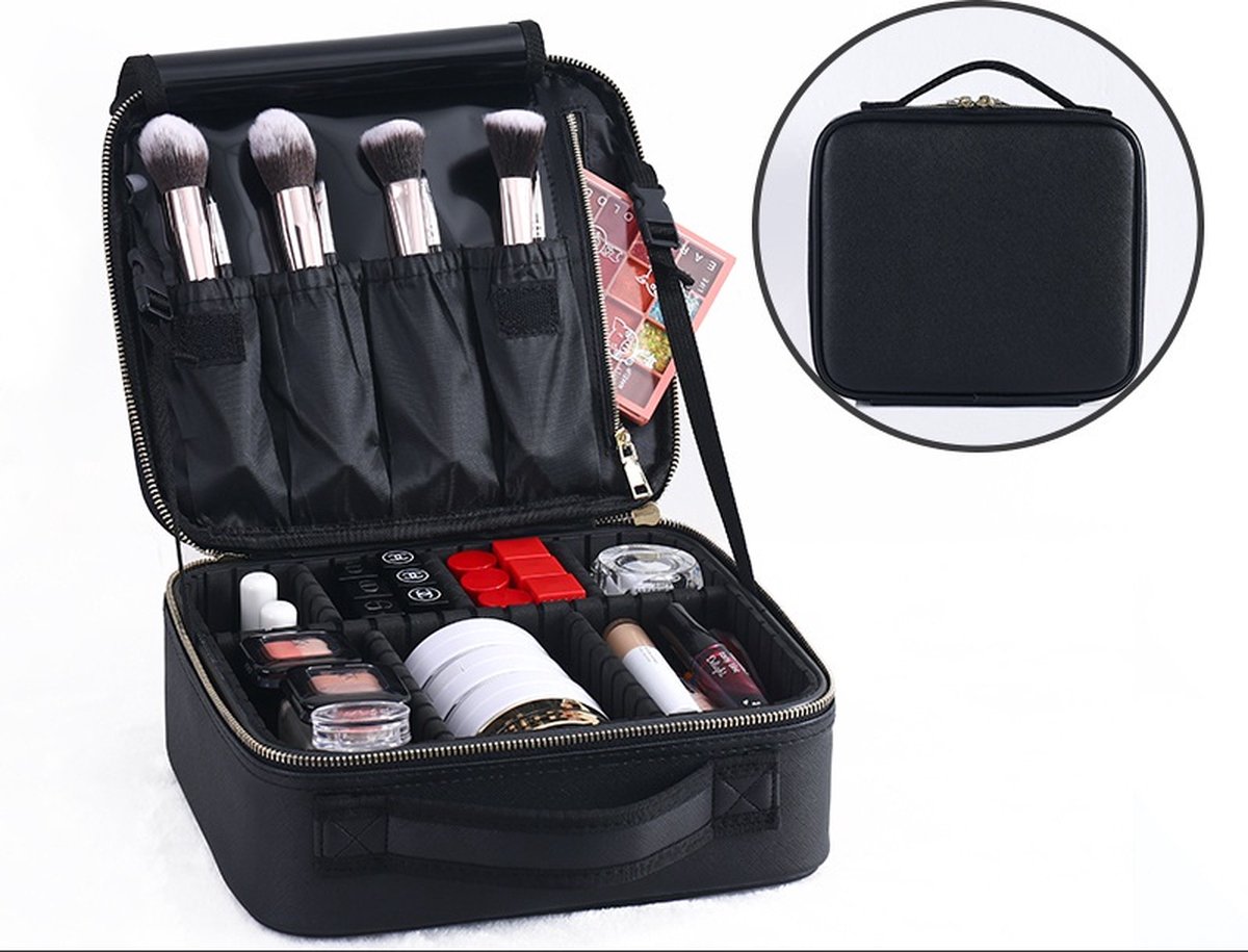 Goedkoopste Premium Make Up Organizer - Make Up Koffer - Beautycase Verstelbare Vakken Tas - Makeup Reistas - Zwart