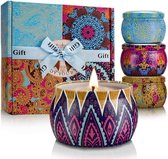 Geurkaarsen Geschenken voor vrouwen, draagbare Tin Gift Set van 4 Pack, soja wax met essentiële oliën, mediterrane vijg, citroen, lente, lavendel voor luchtreiniging en aromatherapie ontspanning