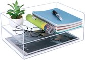 transparante acryl bureau-organizer, 2-tier papier-organizer, stapelbaar, klaslokaal, bestandsopslag, werkruimte, accessoires voor kantoor, thuis, documenten, A4 notebook