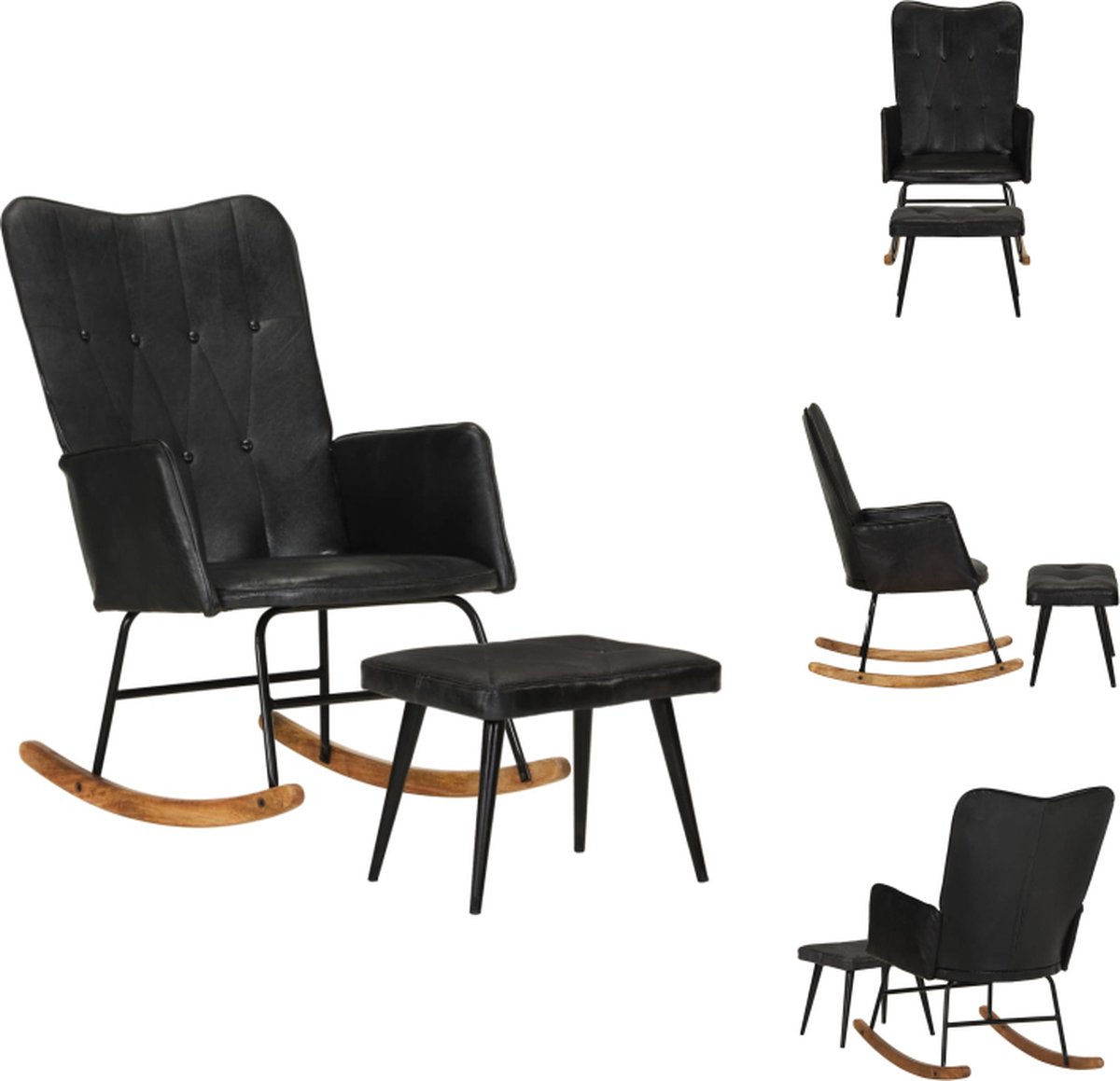 VidaXL Schommelstoel Gestoffeerd Leer Zwart 56 x 74 x 93 cm Schommelstoel