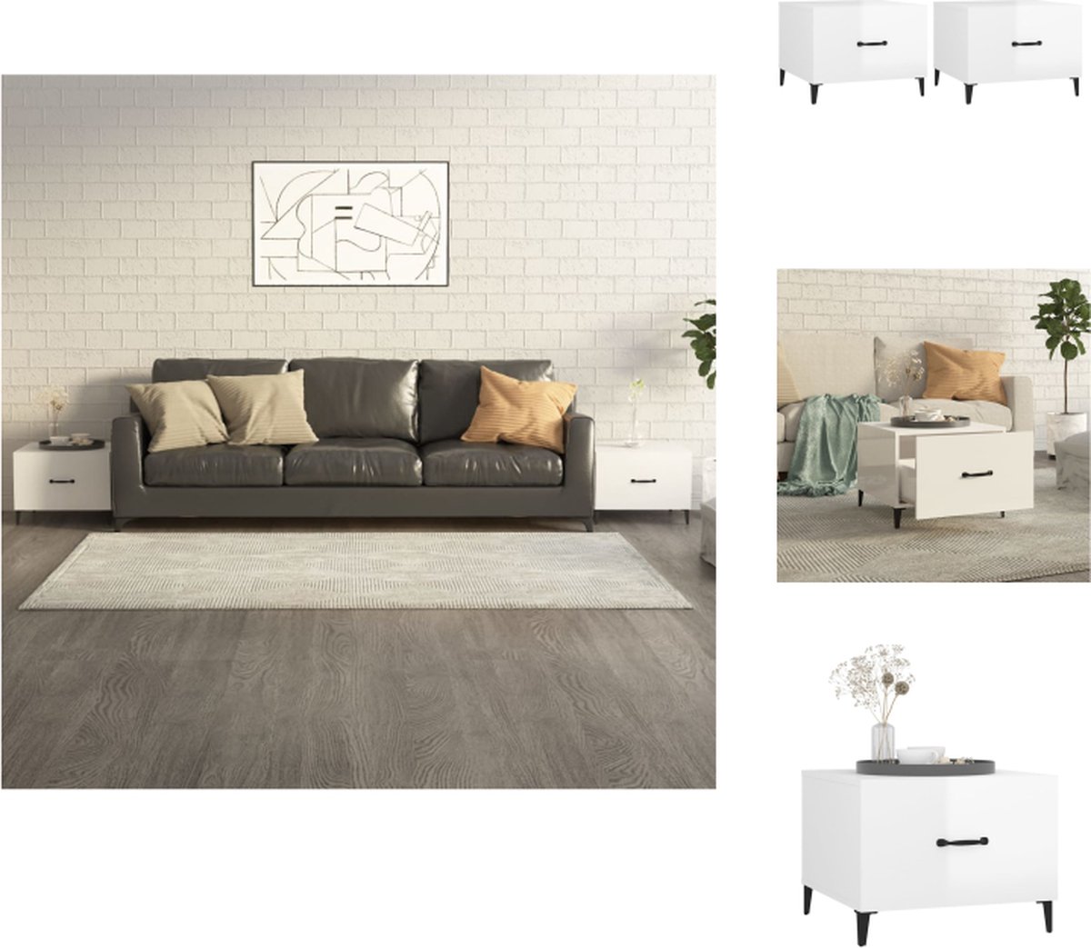 VidaXL Salontafel Banktafel Hoogglans wit 50 x 50 x 40 cm (L x B x H) Metalen poten Tafel
