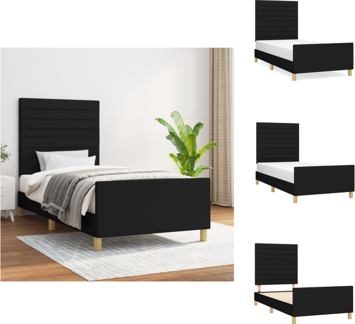 VidaXL Bedframe Zwart 203 x 83 x 118 128 cm Verstelbaar hoofdeind Duurzaam materiaal Ondersteunende poten Bed