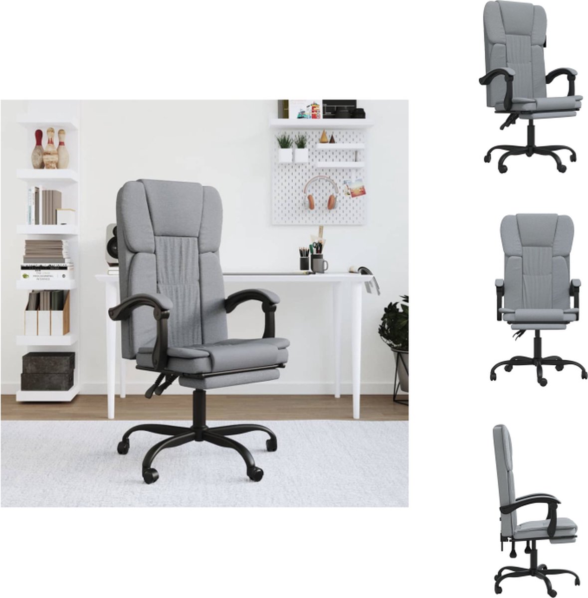 vidaXL Verstelbare Bureaustoel - Lichte Grijs - 63 x 56 x (112.5 - 122) cm - Duurzaam materiaal - Bureaustoel