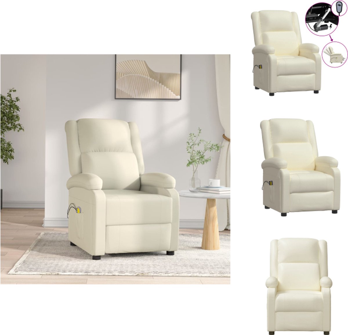 VidaXL Elektrische Massagefauteuil Comfortabel en verstelbaar 70x93x98 cm Wit Fauteuil