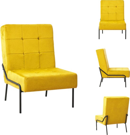 vidaXL Relaxstoel woonkamerstoel - 65x79x87 cm - mosterdgeel en zwart - fluweel/METAAL - 110 kg - Fauteuil