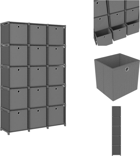 vidaXL Vakkenkast 15 boxen - 103 x 30 x 175.5 cm - grijs stof en staal - Kast