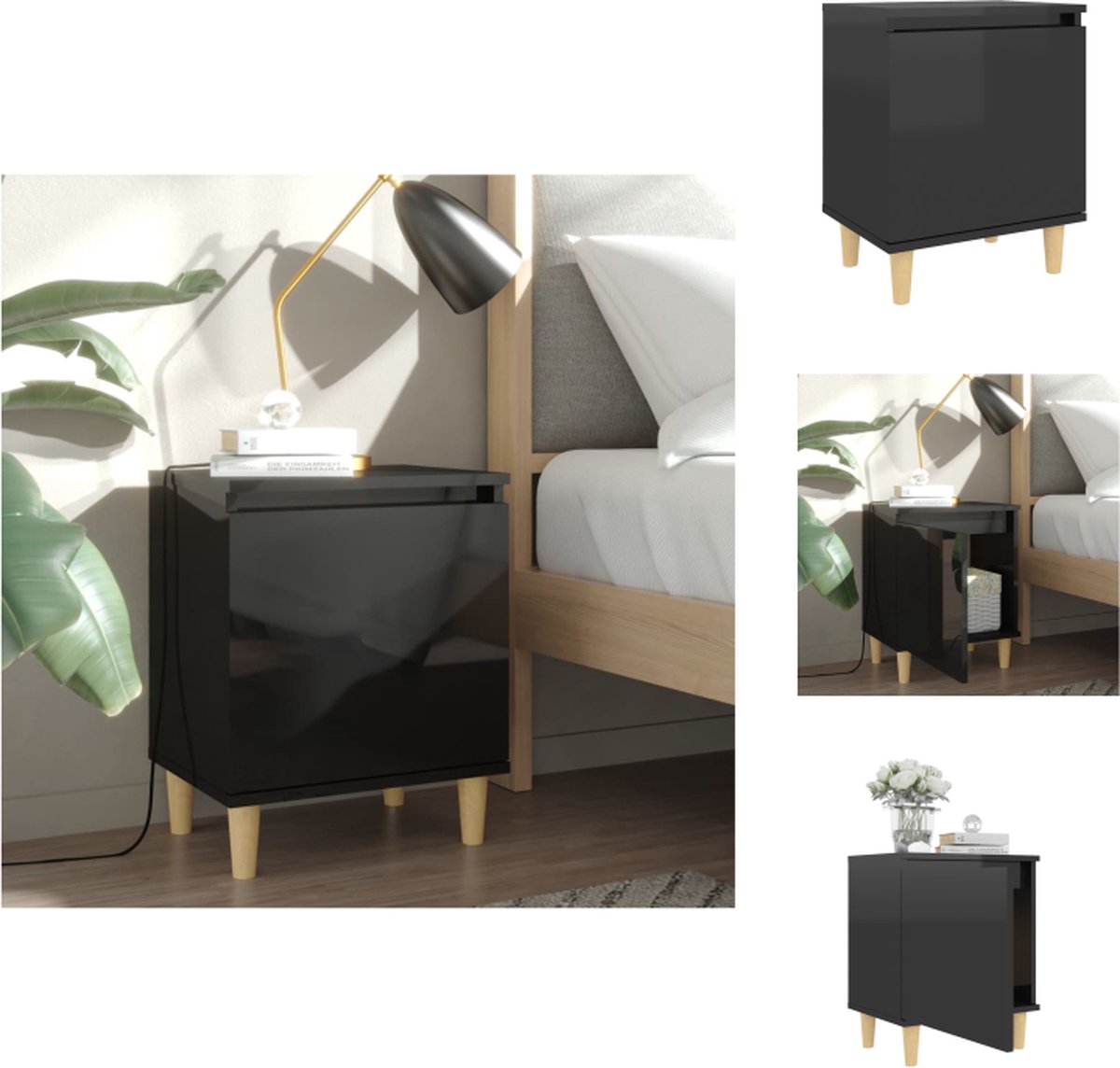 VidaXL Nachtkastje Scandinavische Stijl 40x30x50 cm Hoogglans Zwart Kast