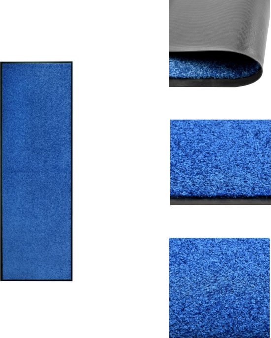 vidaXL Binnen/buitenmat - 180 x 60 cm - blauw - 100% polyamide - anti-slip PVC - 9 mm - Deurmat