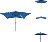 vidaXL Parasol Rechthoekig - 200 x 300 x 247 cm - Azuurblauw - UV-beschermend polyester - Gepoedercoat staal - Met 18 LEDs - Parasol