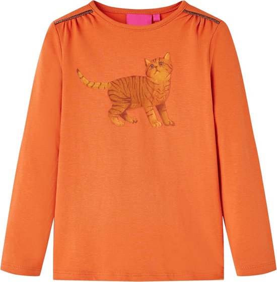 vidaXL-Kindershirt-met-lange-mouwen-kattenprint-92-oranjebruin