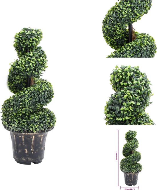 vidaXL Kunstbuxus - Spiraalvorm - Weerbestendig - Gemengde groene kleur - Metalen stam - 29x89cm - Geen montage - vidaXL - Kunstplant