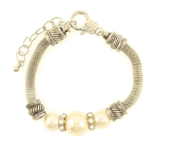 Behave Schakel armband zilver-kleur met parels 22 cm