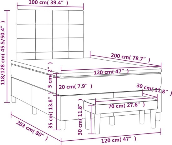 vidaXL Lit à sommier tapissier - Comfort - 120 x 200 cm - Matelas à ressorts ensachés - Lit