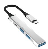 KOUVOLSEN USB-C 3.0 Hub - usb c hub - 4 poorten - Type-C - USB splitter - Splitter - Zilver - USB-C opladen - 20cm kabel - Geschikt voor Windows, Mac OS, Linux - KOS-9009