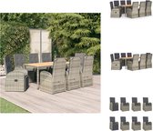 vidaXL Tuinset - Tuinset - 8 tuinstoelen - tafel 190x90 cm - Grijs - Verstelbaar - weerbestendig PE-rattan - Tuinstoel