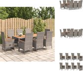 vidaXL Tuinset Nova - Tuinset grijs - 6 tuinstoelen - 2 verstelbare tuinstoelen - 8 kussens - 1 tafel - PE-rattan en gepoedercoat staal - Modulair ontwerp - Weerbestendig materiaal - Tuinstoel