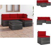 vidaXL Pallet Tuinset - Massief grenenhout - Complete set - Rood kussen - Modulair - Tuinset