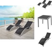 vidaXL Aluminium Tuinstoelenset - Strandstoelen en Tafel - 156 x 60 x 89 cm - Verstelbare Rugleuning - Zwart/Zilvergrijs - Ligbed