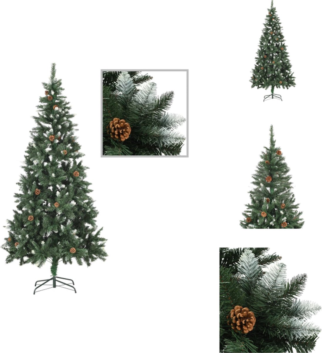 vidaXL kunstkerstboom - Dennenboom - 210 cm - Levensecht - 1.060 puntige uiteinden - Met glitter en dennenappels - Decoratieve kerstboom