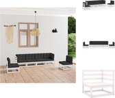 vidaXL Loungeset - Grenenhout - Wit - 70x70x67 cm - Antraciet kussens - Tuinset