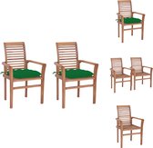 vidaXL Chaises empilables Bois de teck - 62x56,5x94 cm - kussen vert - Chaise de jardin