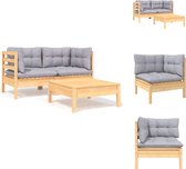 vidaXL Loungeset - massief grenenhout - grijs - 2 hoekbank - 1 voetenbank/tafel - afmetingen 63.5x63.5x62.5cm - inclusief kussens - Tuinbank