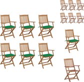 vidaXL Inklapbare stoel Tuin - 54 x 57 x 91 cm - Massief acaciahout - Groen kussen - Tuinstoel
